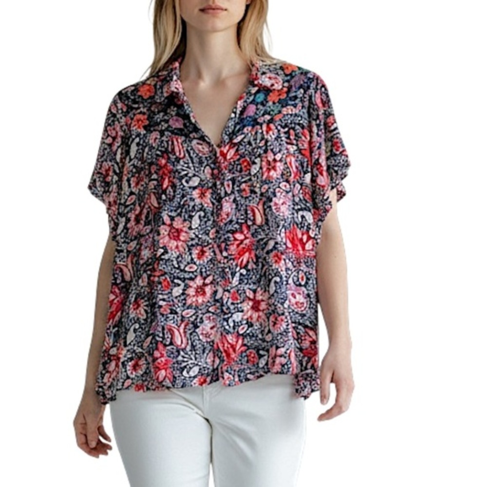 4/$20 Tru Luxe Jeans Navy Paisley Floral Boho Tunic Top Medium